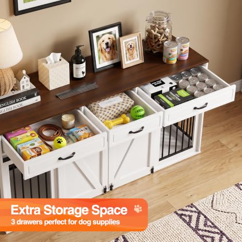 71" Double Dog Crate Furniture with 3 Drawers, view 4