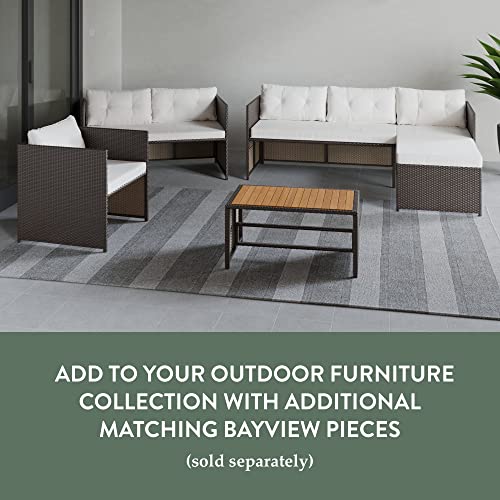 Bayview Rattan Patio Furniture - Mix and Match Outdoor Furniture, L-Shape Sofa Only, Brown Rattan/Cream