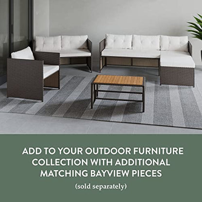 Bayview Rattan Patio Furniture - Mix and Match Outdoor Furniture, L-Shape Sofa Only, Brown Rattan/Cream