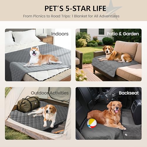 3X Stronger Waterproof Pet Blanket, Scratch Proof Furniture Protector for Dogs Cats, Reversible Cover 52x82 Inch, Dark Grey/Light Grey