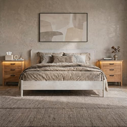 3 Dresser Drawer for Bedroom, 27.6" Wide Wood Bedside Table for Bedroom, Modern Farmhouse Night Stand with Smart RGB Light Strip, Power Outlet, Metal Slides, Anti-Tip Kit, Wood