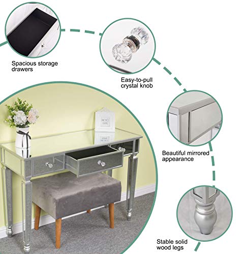 Mirrored Console Table, Coast Mirrored Desk, Makeup Desk Vanity Dressing Table for Women with 3 Drawers Silver at Hallway or Bedroom, Side Table 42''L x 15''W x 30''H