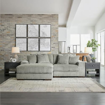 Signature Design by Ashley Lindyn Sectional Couch, L-Shaped 2-Piece Sofa with Chaise, Reversible Deep Seat Cushions, Cozy Velvet Wide-Cord Upholstery for Living Room, Fog Gray, 99" W