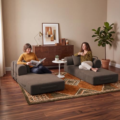 79'' Convertible Sofa Bed, Boneless Couch-in-a-Box, Corduroy Floor Futon Loveseat Sleeper, 26'' Deep Seat, Removable Machine-Wash Covers, No Assembly, 2 Pillows, Brown
