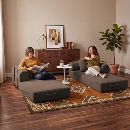 79'' Convertible Sofa Bed, Boneless Couch-in-a-Box, Corduroy Floor Futon Loveseat Sleeper, 26'' Deep Seat, Removable Machine-Wash Covers, No Assembly, 2 Pillows, Brown