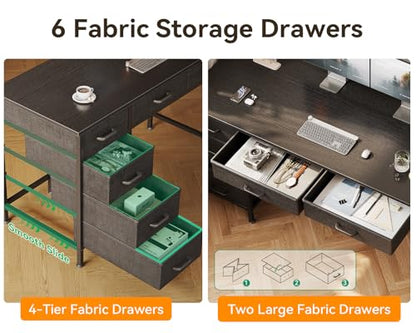 Computer Desk with 6 Drawers, 40 Inch Small Desk with Storage, Reversible Desk with Headphone Hook for Home Office, Work Study Table for Bedroom, Black