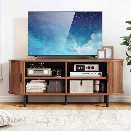 55" Mid Century Modern TV Stand with Sliding Doors for 60" TV, view 6