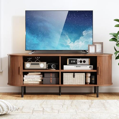 55" Mid Century Modern TV Stand with Sliding Doors for 60" TV, view 6