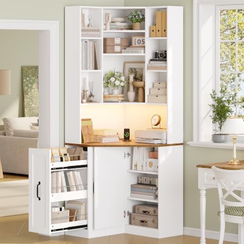 71.3" Corner Bookshelf, 7-Tier Bookshelf and Bookcase, White, view 6