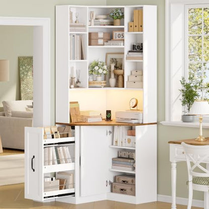 71.3" Corner Bookshelf, 7-Tier Bookshelf and Bookcase, White, view 6