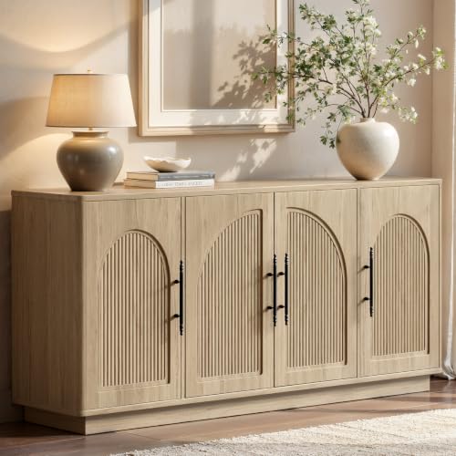 67IN Natural Oak Fluted Sideboard Buffet Cabinet with Storage, view 3