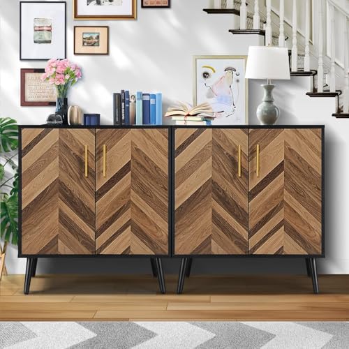 Modern Sideboard Storage Cabinet for Living Room Entryway, Black Storage Accent Cabinet with Doors