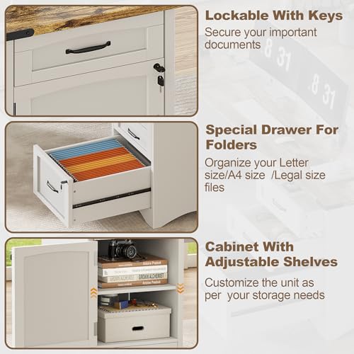 67" Farmhouse L-Shaped Office Desk with 4 Drawers,White & Brown, view 7