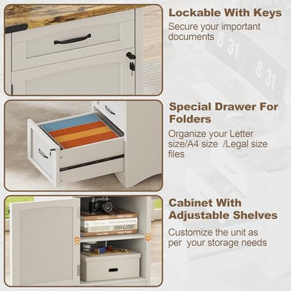 67" Farmhouse L-Shaped Office Desk with 4 Drawers,White & Brown, view 7