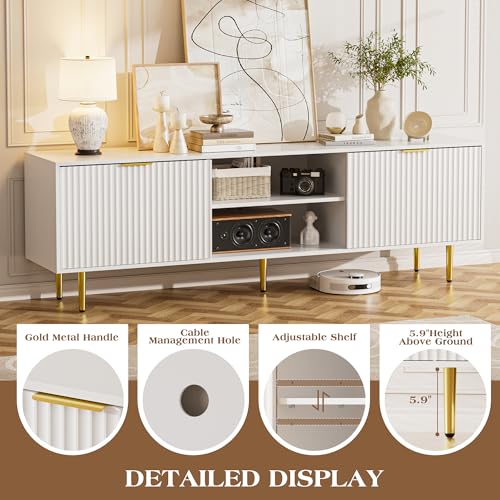 Mid-Century Wood TV Stand with Storage and Sliding Doors, view 4