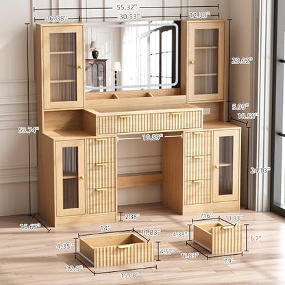55" Vanity Desk with Mirror & Lights, view 3