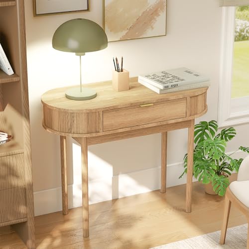 Writing Desk with Drawer, 39" Small Computer Desk with Fluted Design, view 4