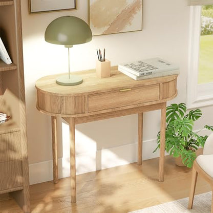 Writing Desk with Drawer, 39" Small Computer Desk with Fluted Design, view 4