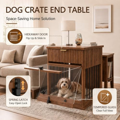 3-in-1 Dog Crate End Table with Charging Station & Drawer (Antique Brown), view 5