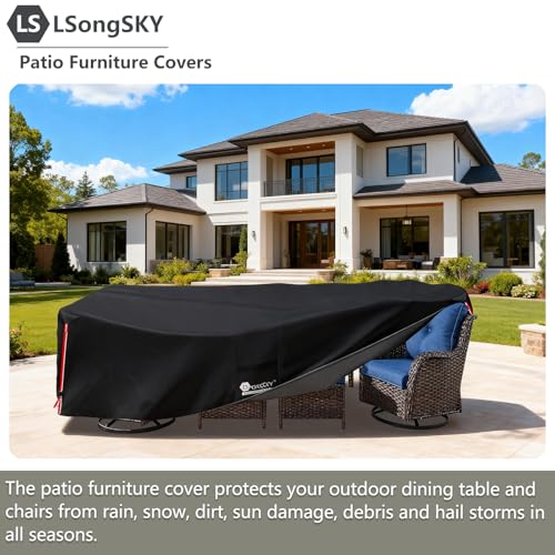 Outdoor Furniture Covers Waterproof,600D Heavy Duty Patio Furniture Covers for 6/7/8 PCS Sets Sectional Sofa Couch Rocking Swivel Chairs Ottomans Coffee Table,111L x 74W x 28H inch Black