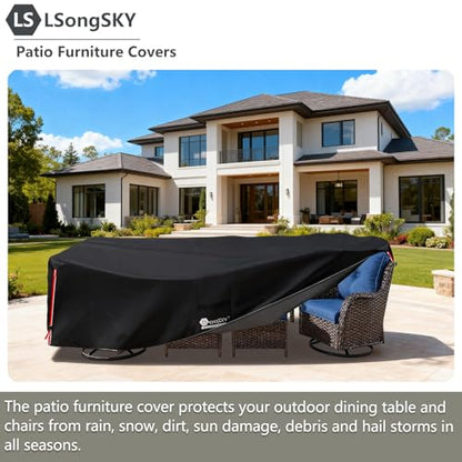 Outdoor Furniture Covers Waterproof,600D Heavy Duty Patio Furniture Covers for 6/7/8 PCS Sets Sectional Sofa Couch Rocking Swivel Chairs Ottomans Coffee Table,111L x 74W x 28H inch Black