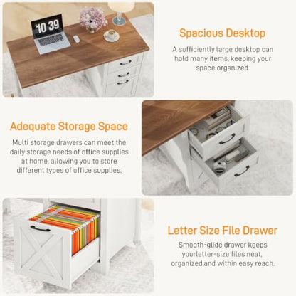 Farmhouse 47” Executive Desk with A File Drawer, Unique White, view 5