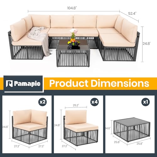 7-Piece Outdoor Sectional Set, Large Wicker Patio Furniture Set with Coffee Table and Washable Cushions Covers, All-Weather Patio Sofa Conversation Set for Backyard, Poolside, Garden