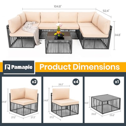 7-Piece Outdoor Sectional Set, Large Wicker Patio Furniture Set with Coffee Table and Washable Cushions Covers, All-Weather Patio Sofa Conversation Set for Backyard, Poolside, Garden