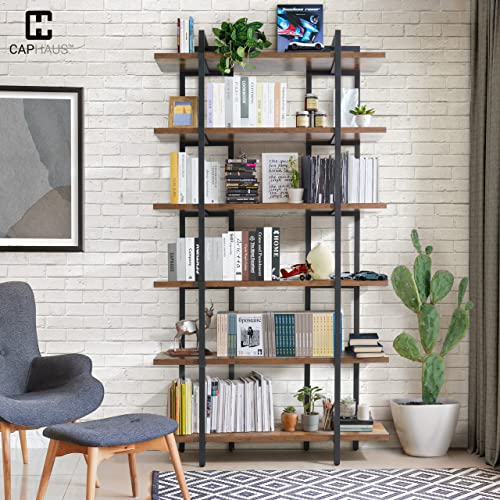6-Tier Book Shelf, 86" H Vintage Industrial Bookcase with Open Display Shelving, Wooden and Metal Shelving Unit, Bookshelves and Bookcases, Stand Shelf for Bedroom, Home Office, Rustic Oak
