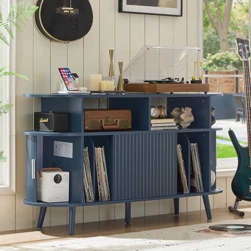 Extra Large Round Record Player Stand with Charging Station, view 5