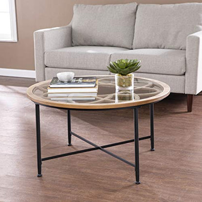 Melvoir Glass Top Cocktail Table - Transitional Design, Black Glass and Wood - Ideal for Living Room, Family Room (CK1109100)