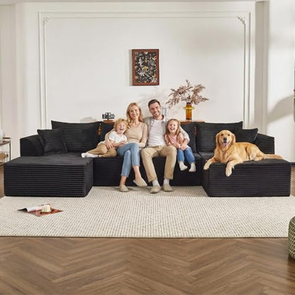 130" Sectional Couches for Living Room，U-Shaped Modular Sectional Sofa,Extra Deep Seat 6-Seater Boneless Sectional with 2 Ottomans，High Density Foam Sofa，No Assembly Required Corduroy Cloud Couch