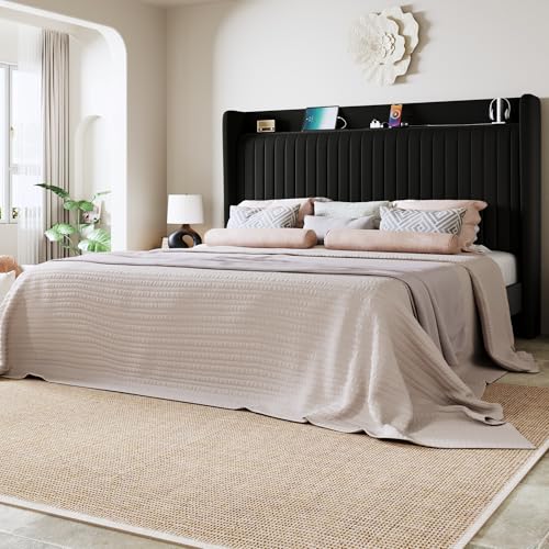 King Size Platform Bed Frame with USB Charging Station and Storage, view 2