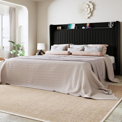 King Size Platform Bed Frame with USB Charging Station and Storage, view 2