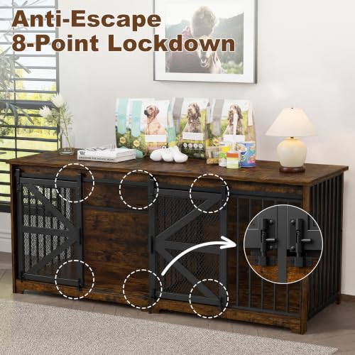 63in Double Dog Crate Furniture with Sliding Door, view 4