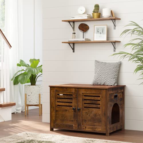Wall Shelves, 23.6 x 7.9 x 6.1 Inch Floating Shelves for Wall, Easy-to-Install Wall Storage Ledges with Sturdy Metal Brackets for Living Room, Bathroom, Kitchen, Rustic Brown