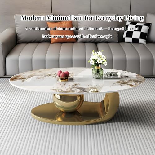 51.2'' Modern Coffee Tables for Living Room,Marble Oval Center Table with Luxury Metal Gold Base,Heat & Scratch Resistant,Easy Installation,Accent Furniture for Any Home Decor