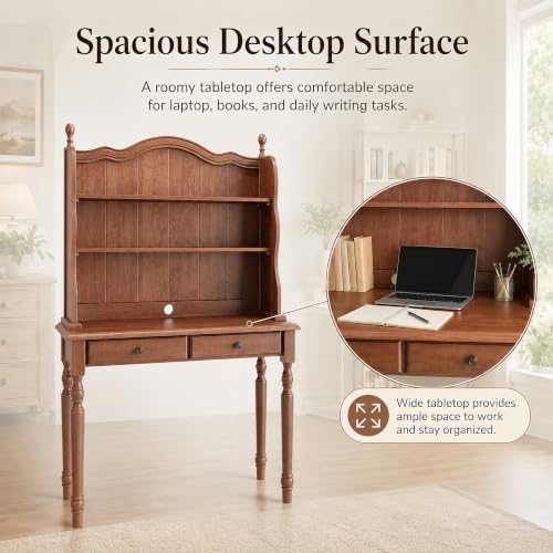 Mid-Century Desk with 2 Drawers, Hutch and Storage Shelves, view 6