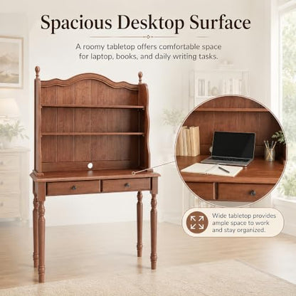 Mid-Century Desk with 2 Drawers, Hutch and Storage Shelves, view 6