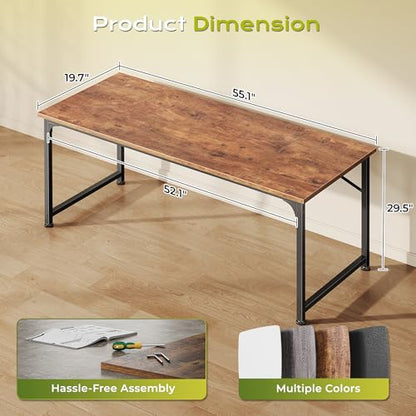 55 Inch Computer Desk, Home Office Desk with Spacious Desktop, Modern Gaming Desk, Writing Study Table for Bedroom, Small Spaces, Work from Home Desk with Metal Frame, Rustic Brown