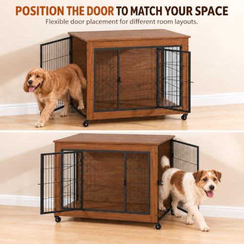 38.6" Dog Crate Furniture with Wheels and Double Doors, view 5