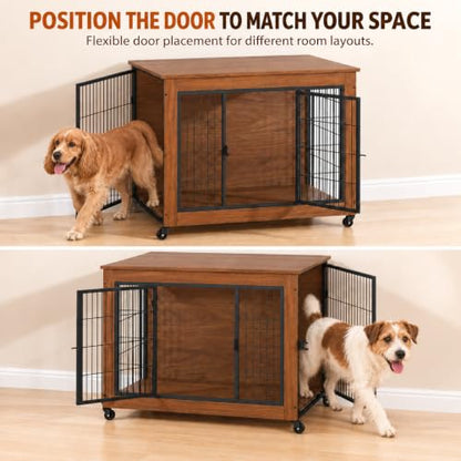 38.6" Dog Crate Furniture with Wheels and Double Doors, view 5