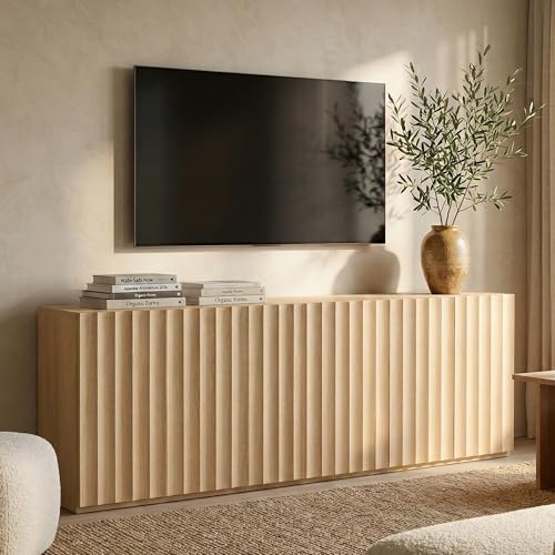Sideboard Cabinet, 94.11" Buffet Fluted Cabinet, Light Oak, view 2
