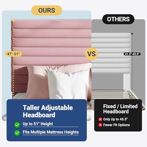Queen Bed Frame, Velvet Upholstered Bed with Adjustable Headboard, view 7