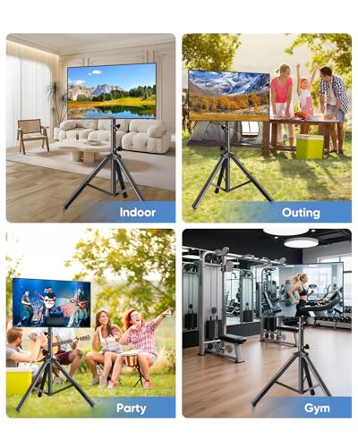 Portable Tripod TV Stand for 26-75 inch TVs, Outdoor TV Stand Mount with 15° Tilt, Height Adjustable Floor TV Stands for Flat/Curved Screens up to 100lbs, Max VESA 600x400mm, FORGINGMOUNT