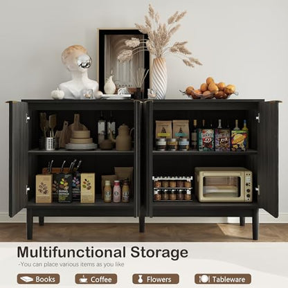 55" Fluted Buffet Cabinet with Storage, Accent Cabinets, Black, view 5
