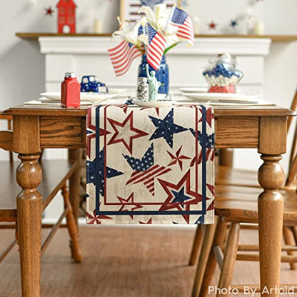 The Stars and Stripes Patriotic 4th of July Table Runner, Memorial Day Kitchen Dining Table Decoration for Home Party Decor 13x72 Inch