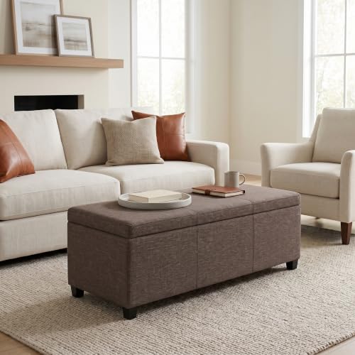 Avalon 48" Wide Linen Look Fabric Storage Ottoman in Fawn Brown, view 3