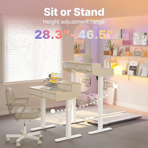 32 x 20 Inch Electric Standing Desk with 4 Drawers, Natural, view 4