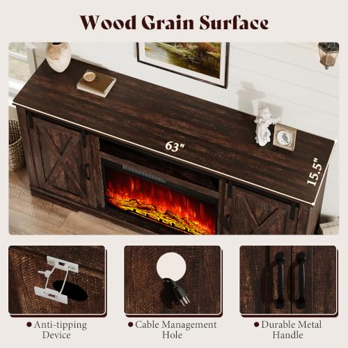 Fireplace TV Stand with Sliding Barn Door for TVs up to 75", view 5